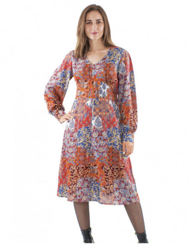 Mid-length boho dress, fitted cut