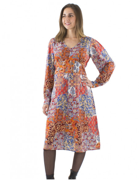 Mid-length boho dress, fitted cut