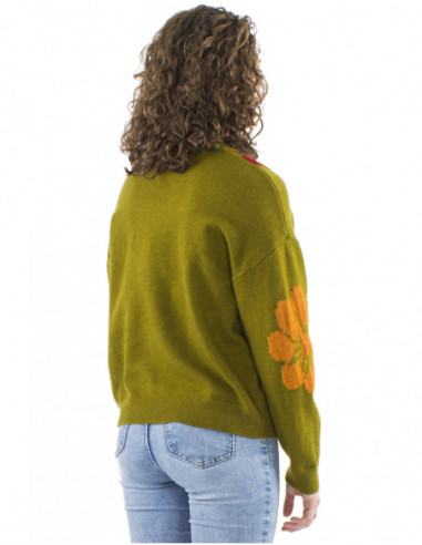 Pull vintage 70's, fleurs colorées