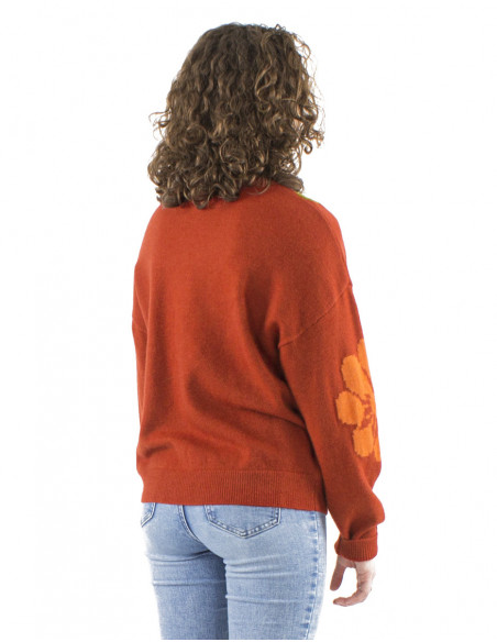 Pull vintage 70's, fleurs colorées