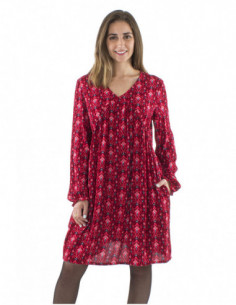 Mid-length tunic dress, puff sleeves