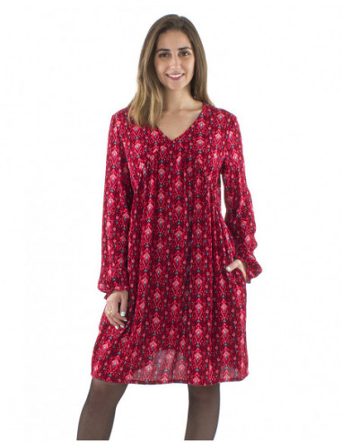 Mid-length tunic dress, puff sleeves
