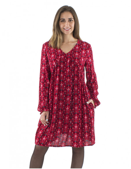 Mid-length tunic dress, puff sleeves