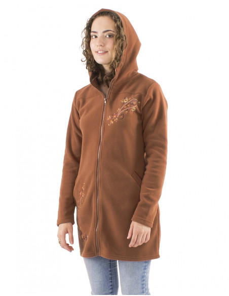 Veste polaire mi-longue, broderies