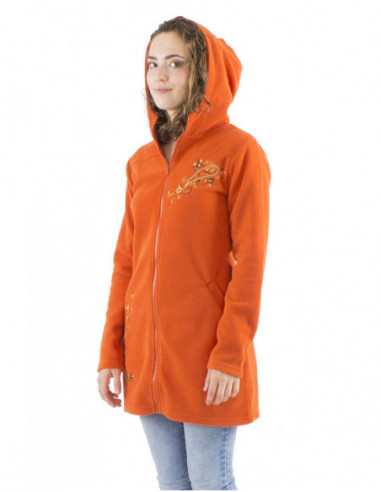 Veste polaire mi-longue, broderies