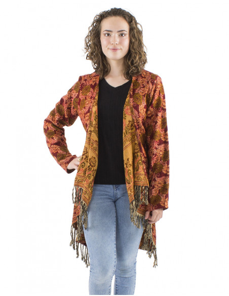 Mid-length boho vest jacket, fringes