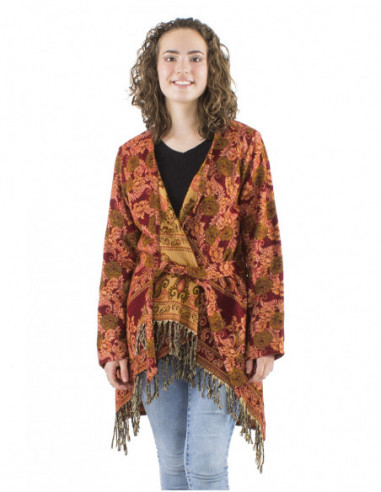 Mid-length boho vest jacket, fringes