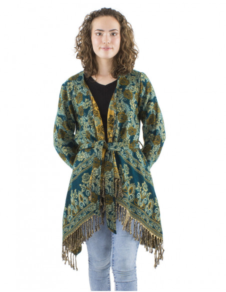 Mid-length boho vest jacket, fringes