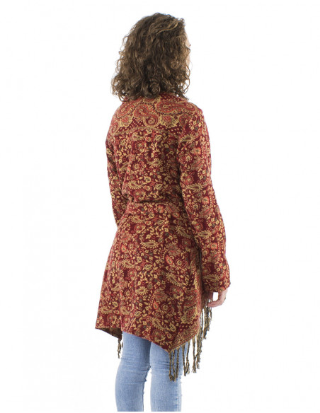 Veste gilet bohème mi-longue, franges