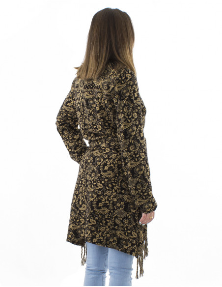 Mid-length vest jacket with fringes