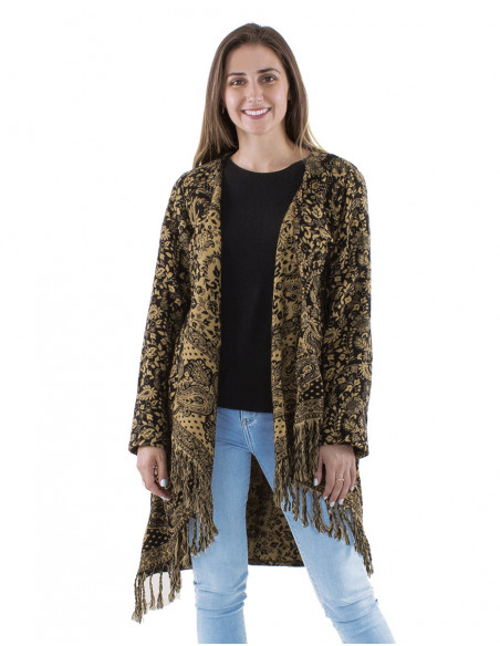 Veste gilet bohème mi-longue, franges