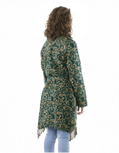 Mid-length vest jacket with fringes