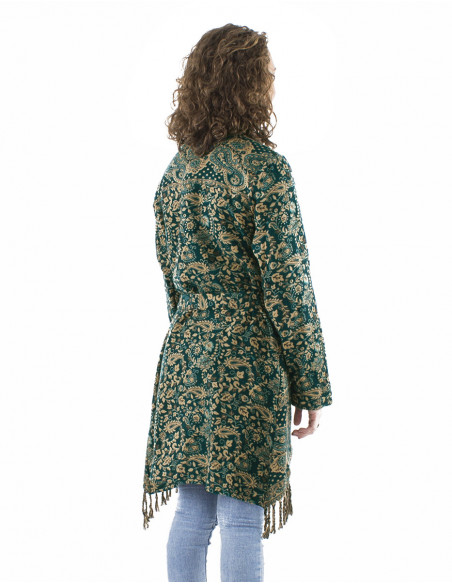 Mid-length vest jacket with fringes