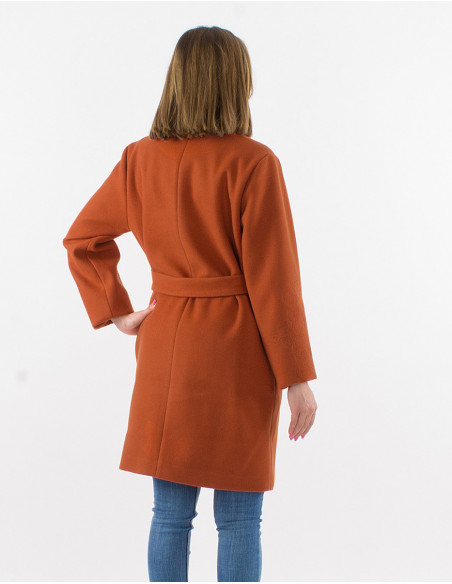 Manteau long uni chic brodé