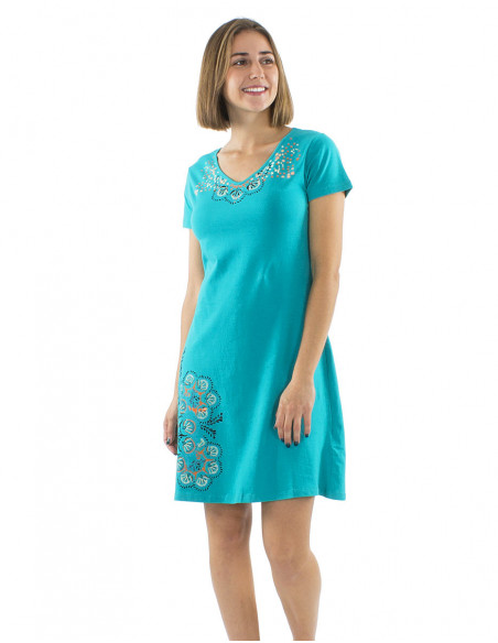 Robe manches courtes impression fleurs