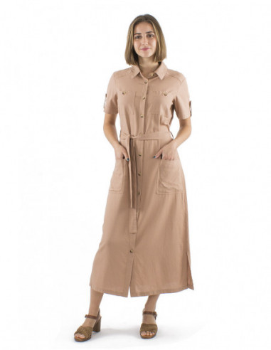 Basic chic midi dress with buttons and belt