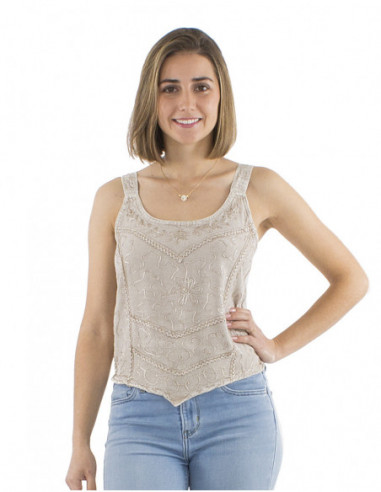 Top uni ethnique avec broderies