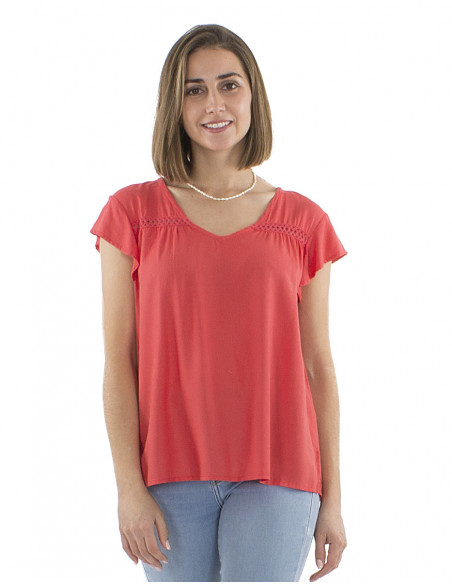 Plain short-sleeved viscose blouse
