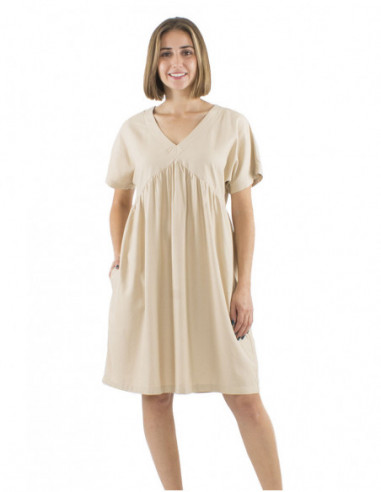 Robe courte évasée avec lin unie chic