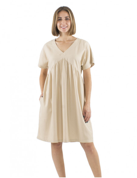 Flared short dress with chic plain linen