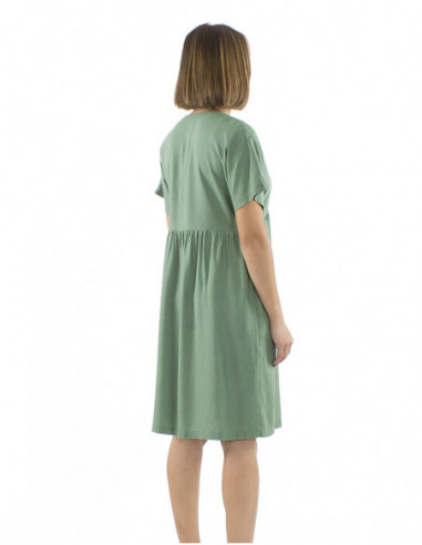 Flared short dress with chic plain linen