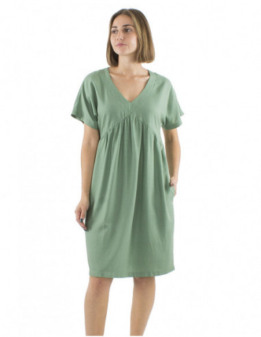 Flared short dress with chic plain linen
