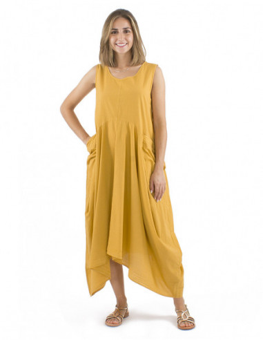 Robe ample asymétrique baba cool unie