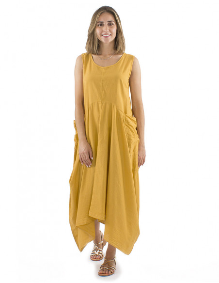 Robe ample asymétrique baba cool unie