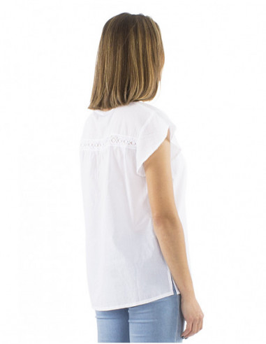 chemisier manches courtes, broderies ajourées, coton