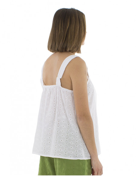 top ample, larges bretelles, broderies anglaises, coton