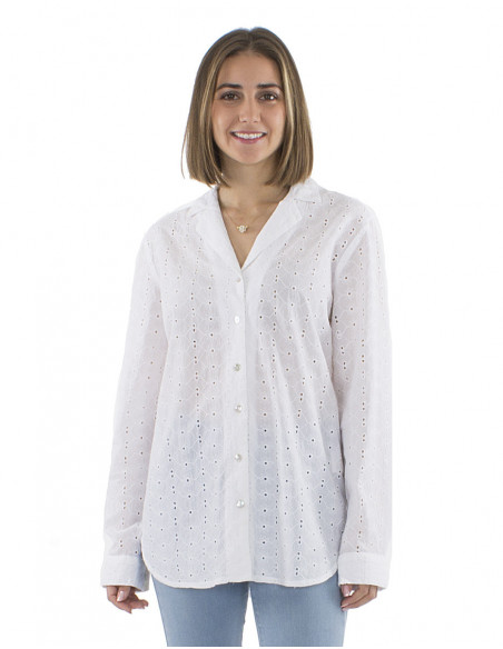 chemisier large broderies anglaises, confection coton, col à revers
