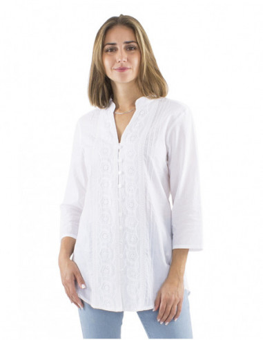 Mao neck and embroidered long shirt