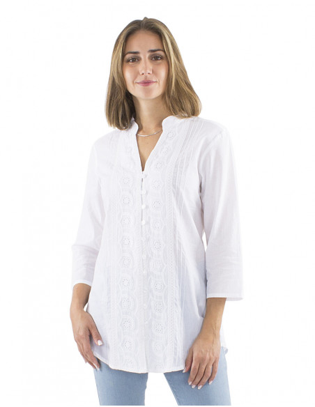 Mao neck and embroidered long shirt