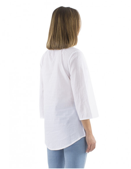 Mao neck and embroidered long shirt