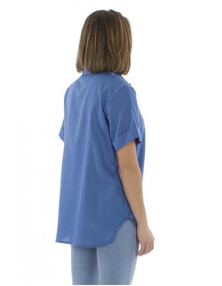 Short sleeves plain color blouse