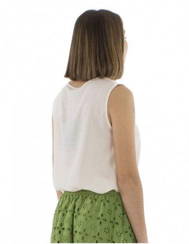 top bohème chic sans manches avec liens et pompons