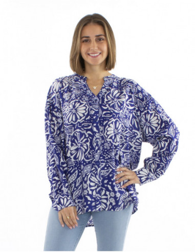 Chemise oversize bohème chic, motif abstrait artistique