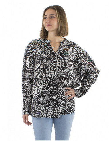 Chemise oversize bohème chic, motif abstrait artistique