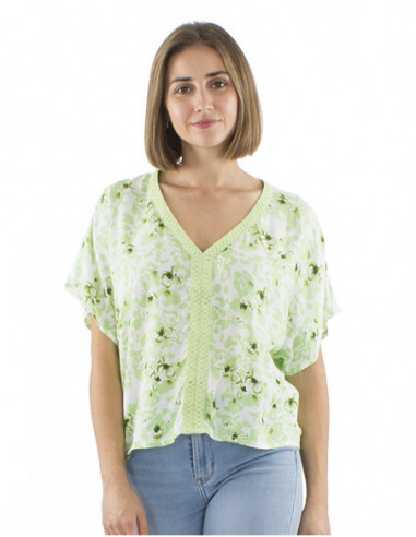 chemisier bohème motif fleuri romantique, col V , féminin et confortable