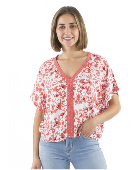 chemisier bohème motif fleuri romantique, col V , féminin et confortable