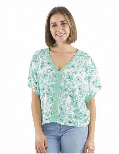 chemisier bohème motif fleuri romantique, col V , féminin et confortable