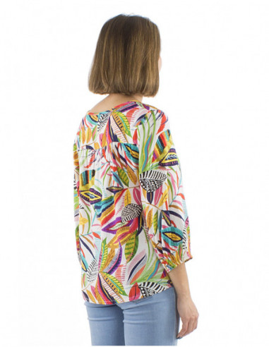 Boho blouse multicolored plant pattern