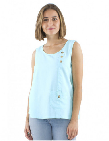 Top bohème chic original avec boutons style écailles de tortue, sans manches