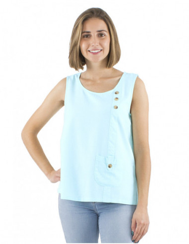 Top bohème chic original avec boutons style écailles de tortue, sans manches