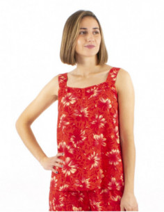 Top larges bretelles, motif bohème fleuri, coupe ample et confortable