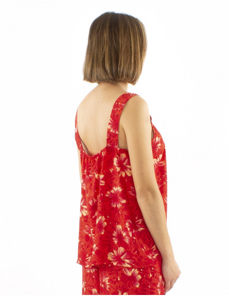 Top larges bretelles, motif bohème fleuri, coupe ample et confortable