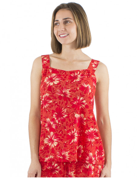 Top larges bretelles, motif bohème fleuri, coupe ample et confortable