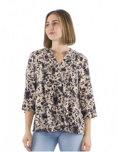 chemisier motif fleuri bohème,manches 3/4, coupe ample