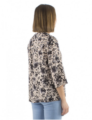 chemisier motif fleuri bohème,manches 3/4, coupe ample