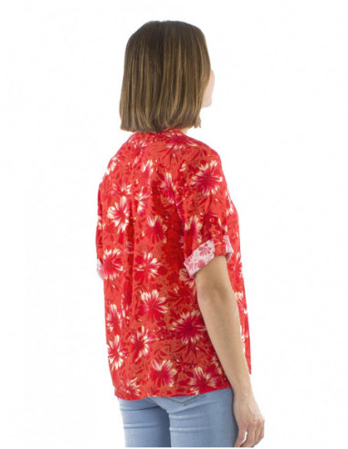 Tropical pattern blouse with gathers